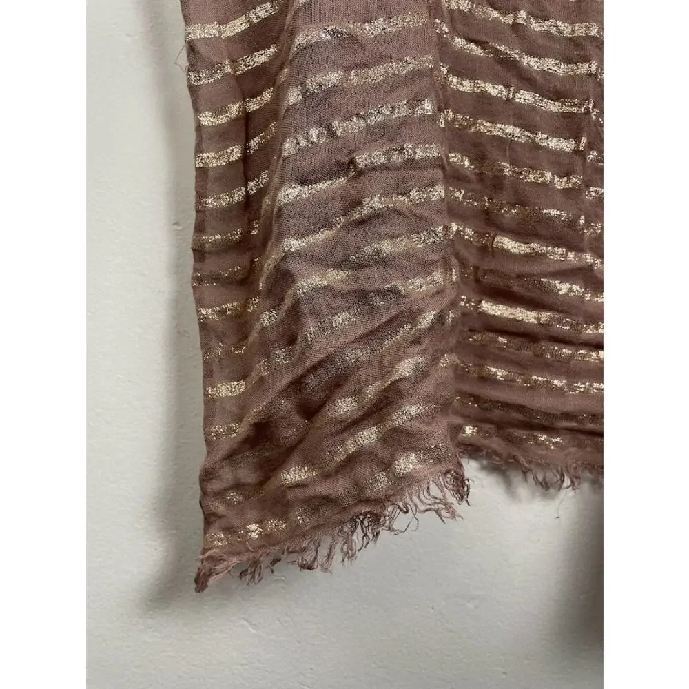 Dusty Rose Pink Metallic Striped Scarf Light Weight Blush Pink Boho Wrap 70X25
